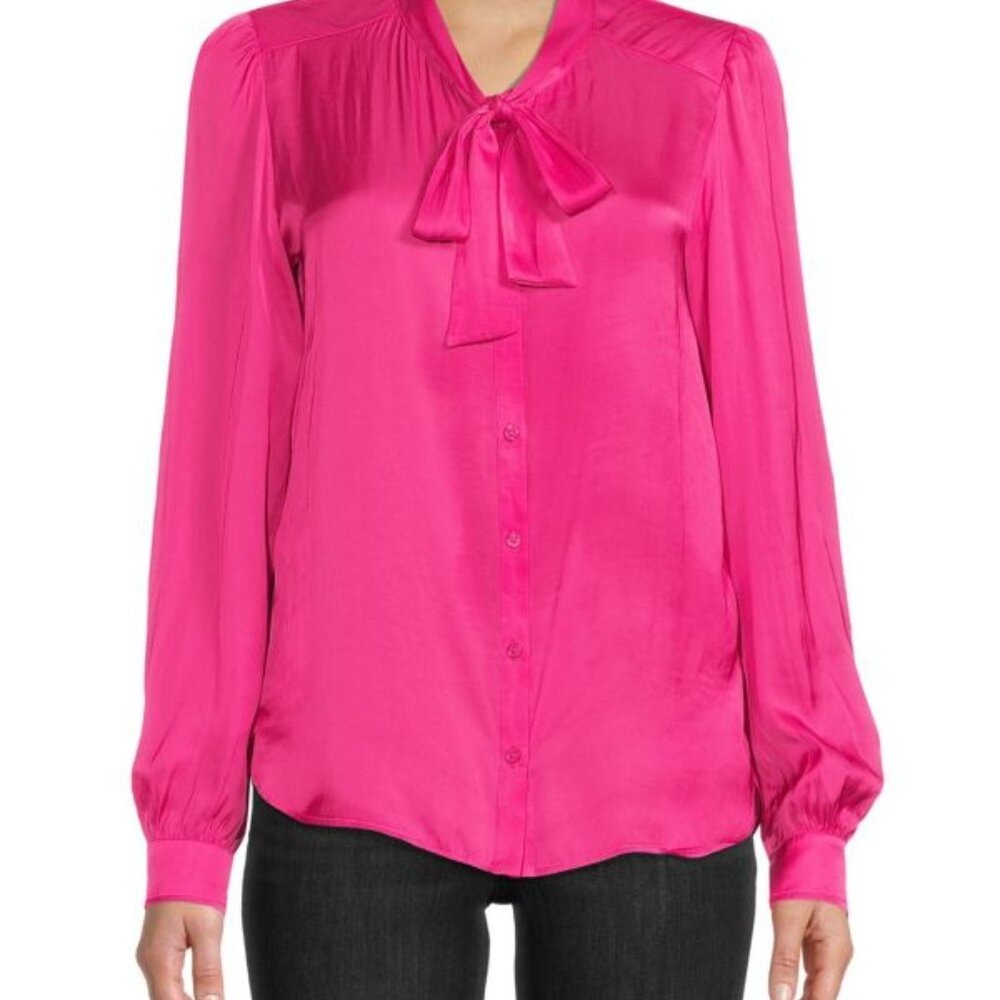 Zadig & Voltaire Taos Satin Bow‎ Blouse Fuchsia Pink XS Parisian Designer Barbie